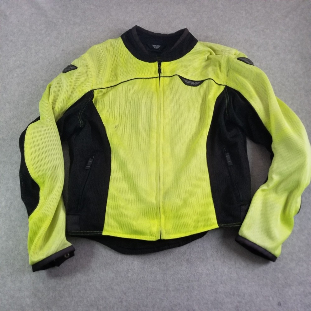 Fly Street Jacket Mens Large Yellow Black Mesh Motorcycle Riding Hi-Vis Armor